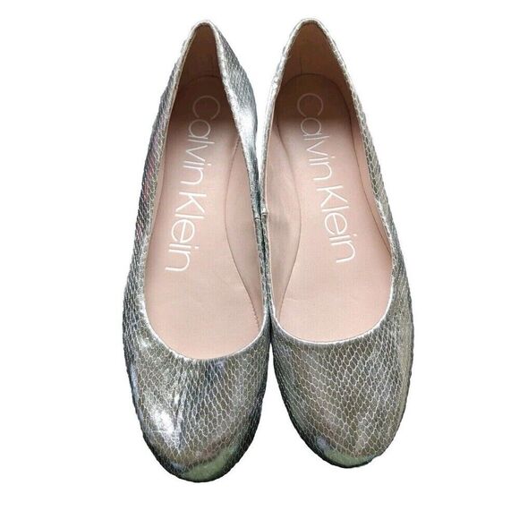 Calvin Klein Kosi Ballet Flats Silver Metallic Mini Python Size 7 - Picture 1 of 10